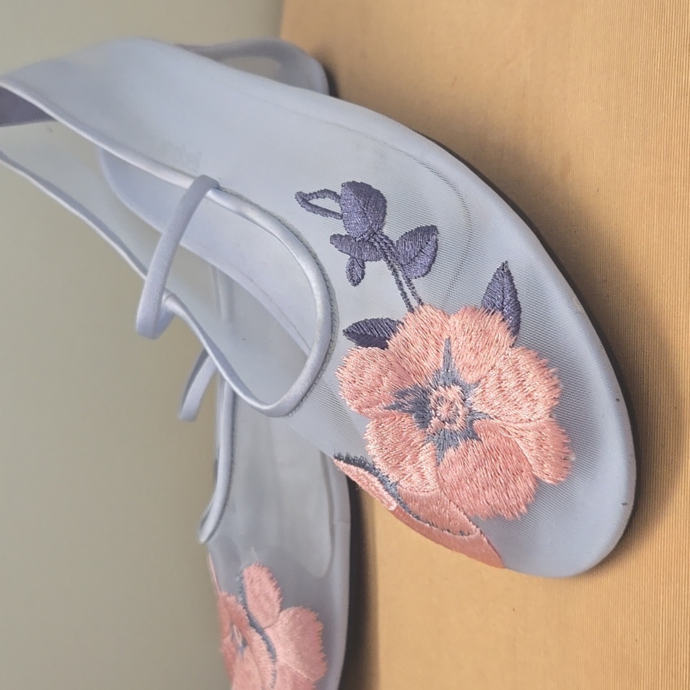 Jeffrey Campbell Mesh Flats With Floral Embroidery. 8.5